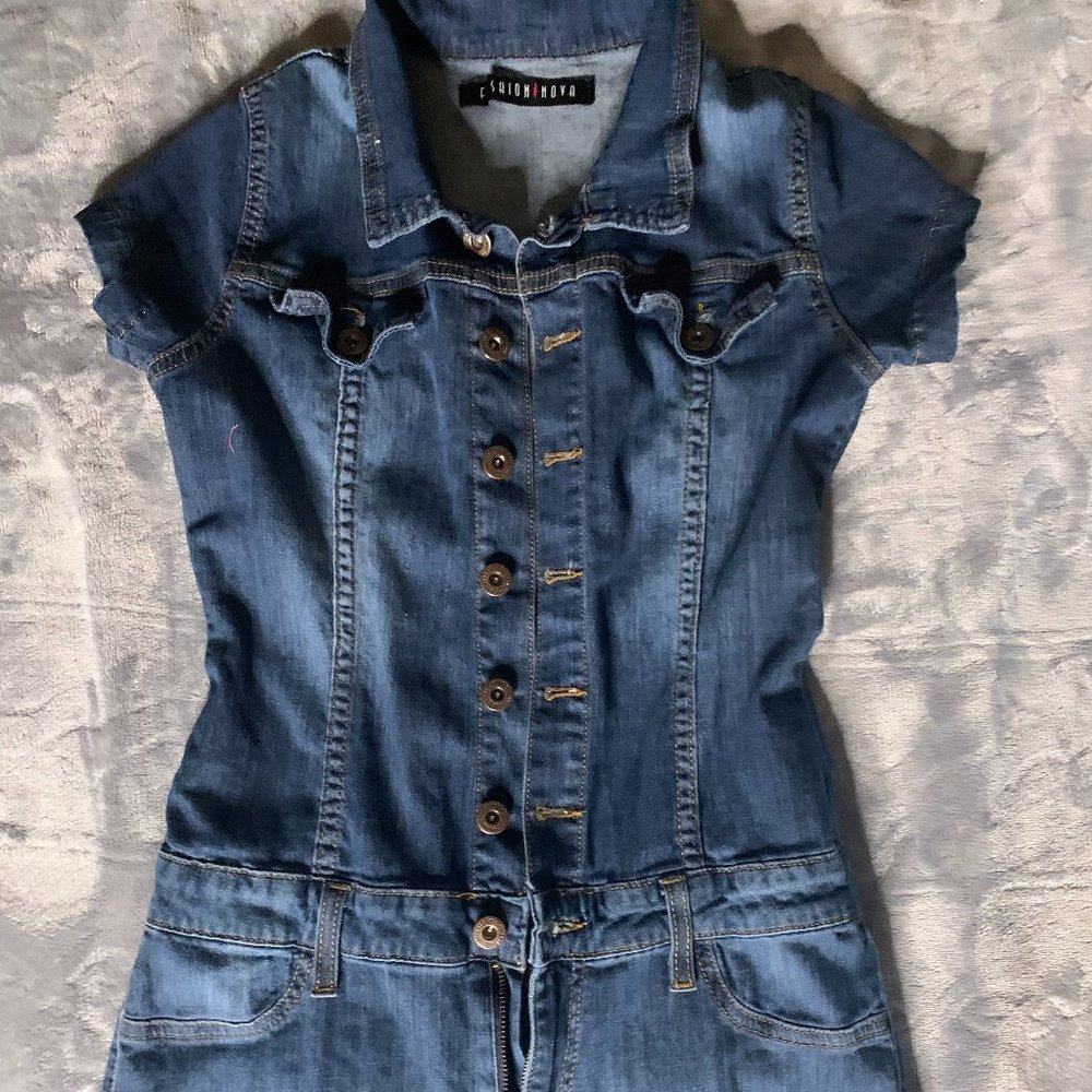 Denim Cute Jumpsuit- Dark wash